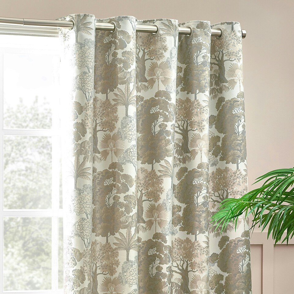 image 1 of Wylder Woodlands Floral Jacquard Natural Eyelet Curtains (W)168cm x (D)183cm | Multi