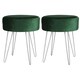 image 1 of Harbour Housewares Round Velvet Footstools - Green/Silver - Pack of 2 | Green | Green/Silver