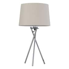 Tripod - Chrome Lamp with Natural Linen Shade | Chrome | Brown | Large | 1