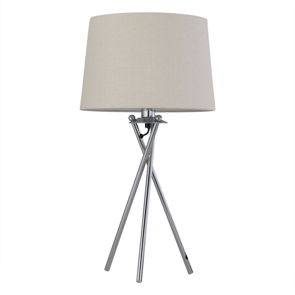 image 1 of Tripod - Chrome Lamp with Natural Linen Shade | Chrome | Brown | Large | 1