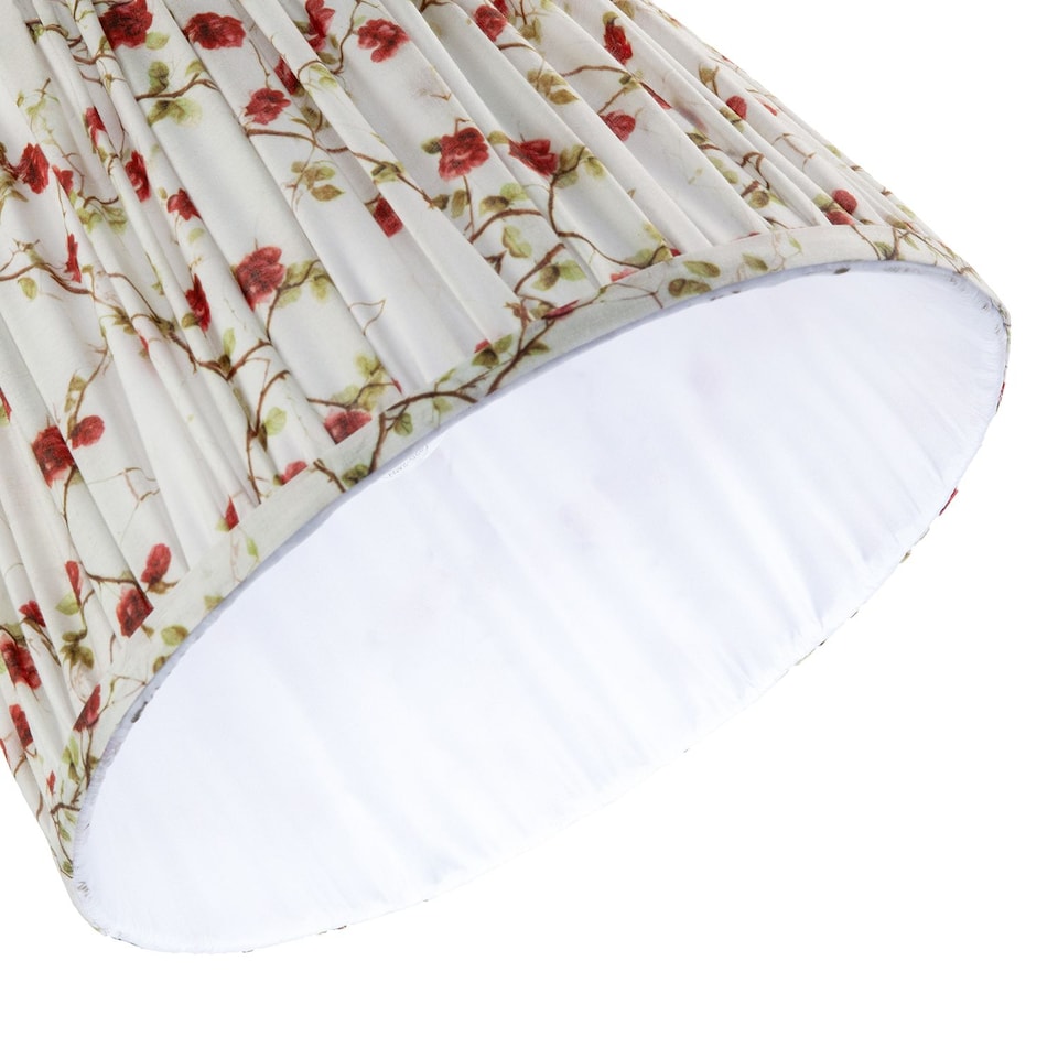 image 1 of Traditional Red and Green Floral Cotton Fabric Pleated Lamp Shade