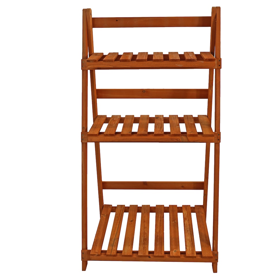 image 1 of Wooden Shelf Foldable Rack Flower Plant Pot Stand Storage Display Holder 3 Tier