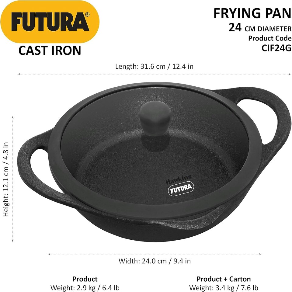 image 1 of Cast Iron Frying Pan, 24 cm Diameter, Cast Iron Skillet, Omlette Pan, Iron Frypan, Black