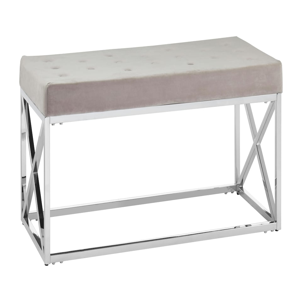 image 1 of Interiors by Premier Mink Tufted Bench with Silver Stainless Steel Frame, Luxe Velvet Upholstered Accent Bench, Mink-Toned Seat Brown