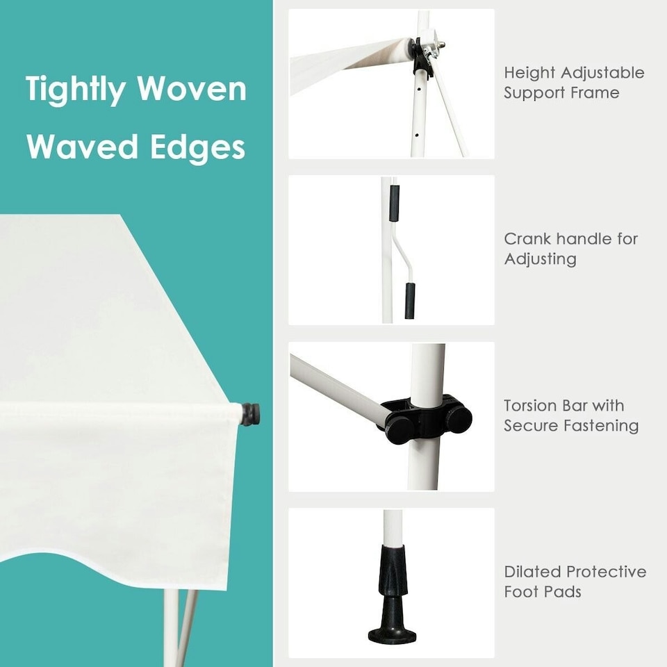 image 1 of COSTWAY 4M Telescopic Canopy Retractable Sun Shelter Beige White