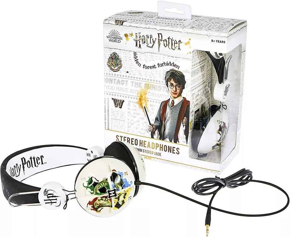 image 1 of Harry Potter Hogwarts Crest Adjustable Kid's Wired Headphones | White
