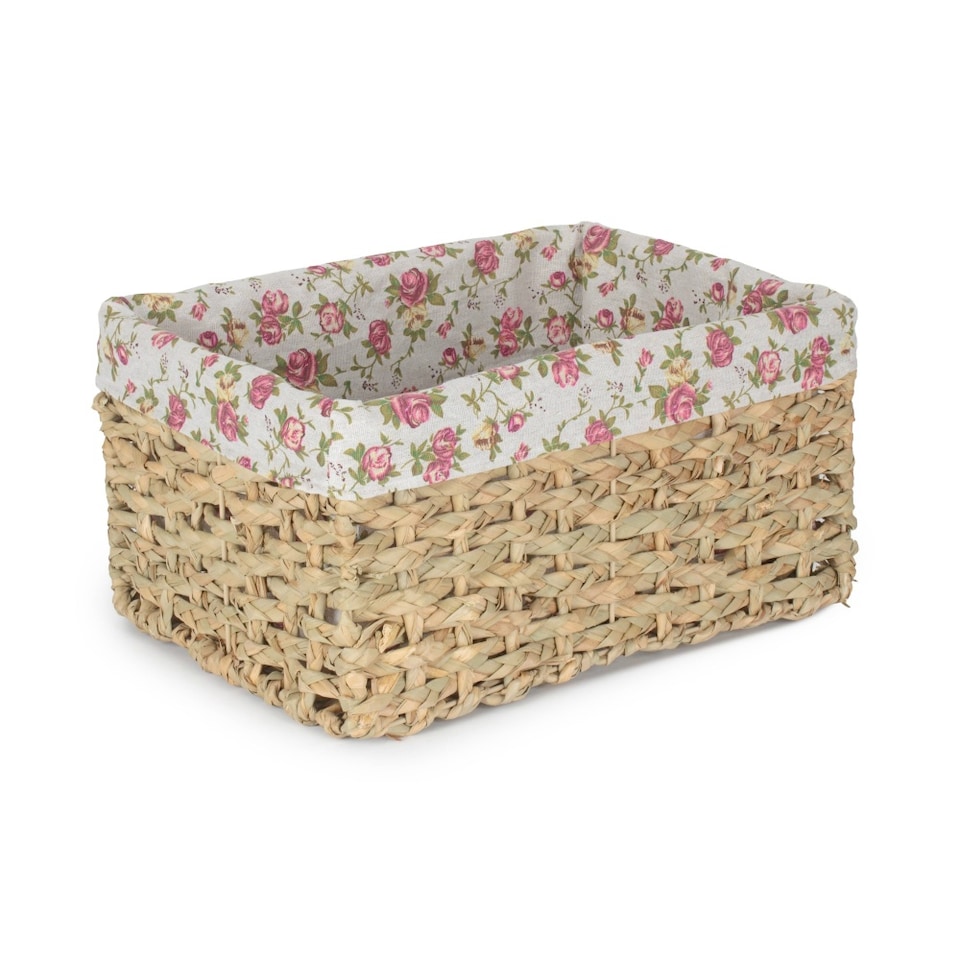 image 1 of Extra Large Thatch Grass Woven Storage Basket with Garden Rose Cotton Lining | Green | Green | XL