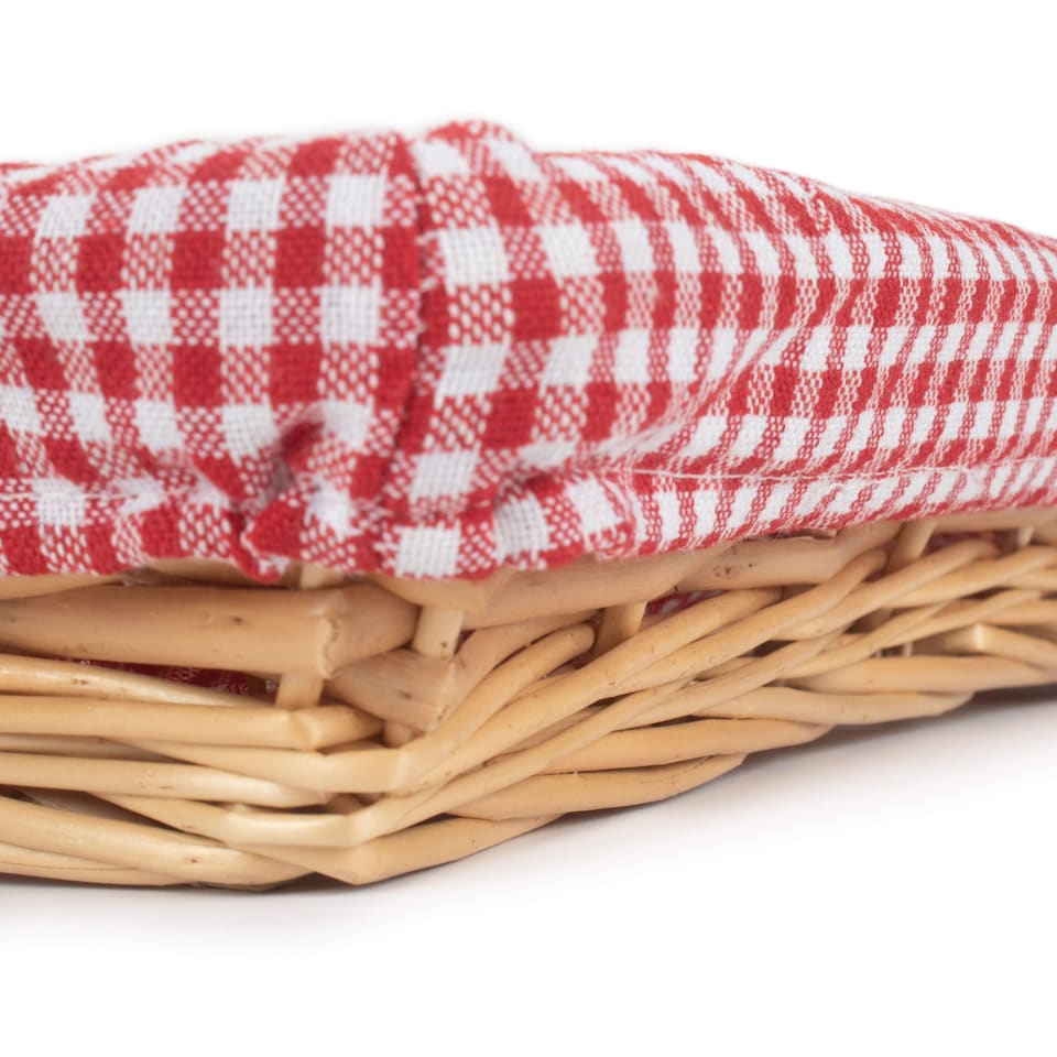 image 1 of Red Checked Lined Flat Rectangular Wicker Tray | Red | Red | One Size