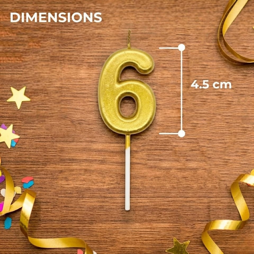 image 1 of Gold 6 Number Candle Birthday Anniversary Party Cake Decorations Topper | Gold