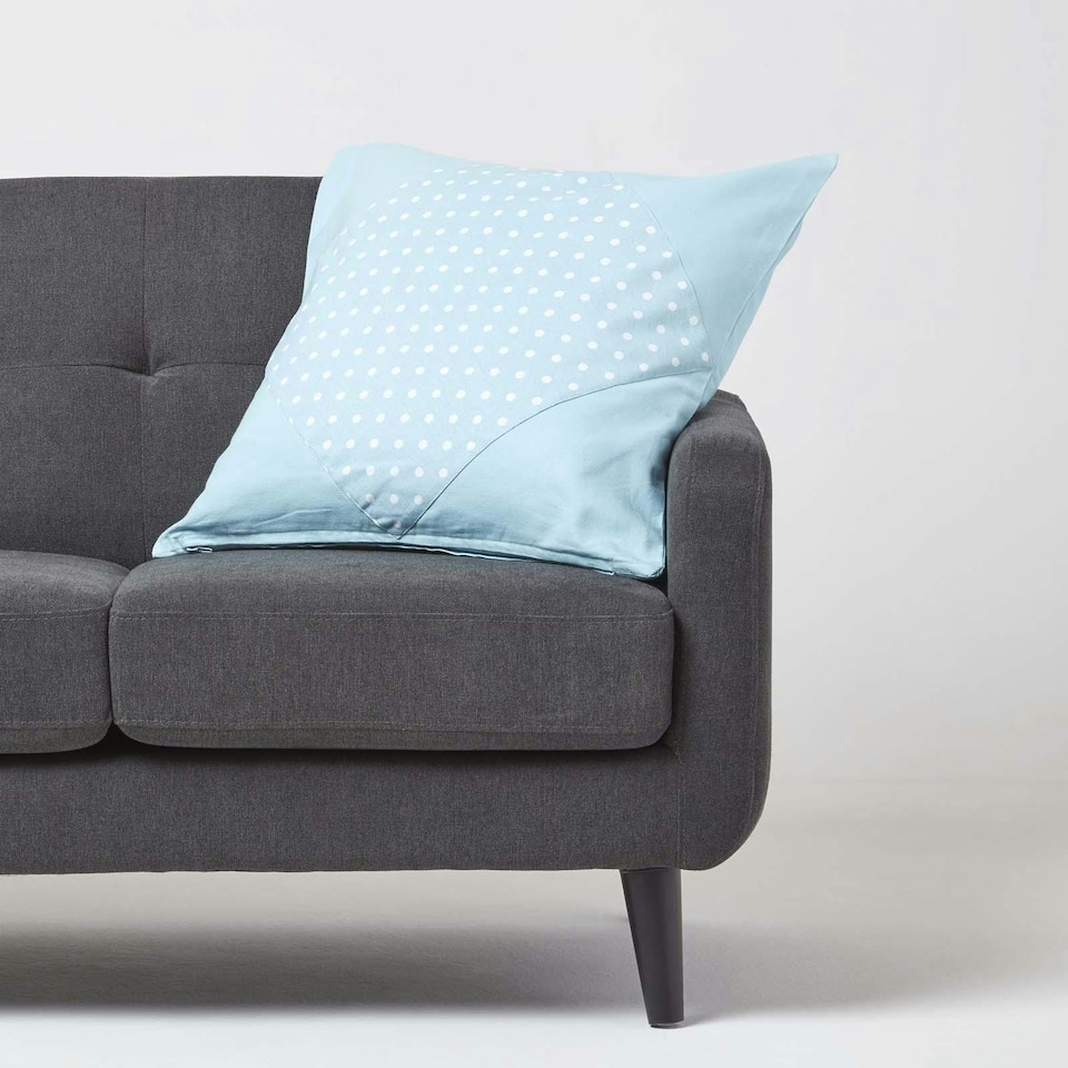image 1 of Homescapes Cotton Plain Blue and Polka Dots Cushion Cover - 60 x 60 cm | Blue | Blue | 60 x 60 cm