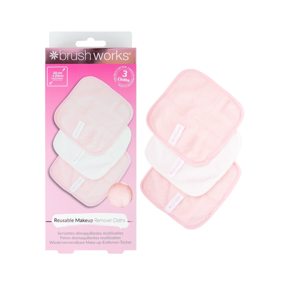 image 1 of Brushworks Makeup Remover Cloths - 3 Pack Reusable | Pink | Pink | One Size | 1