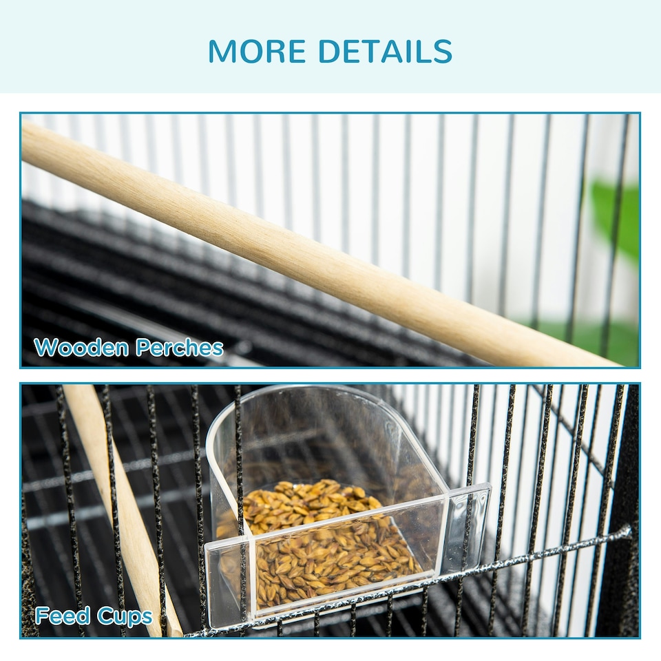 image 1 of PawHut Rolling Bird Cage w/ Detachable stand Storage Shelf  Wood Perch Food Cup