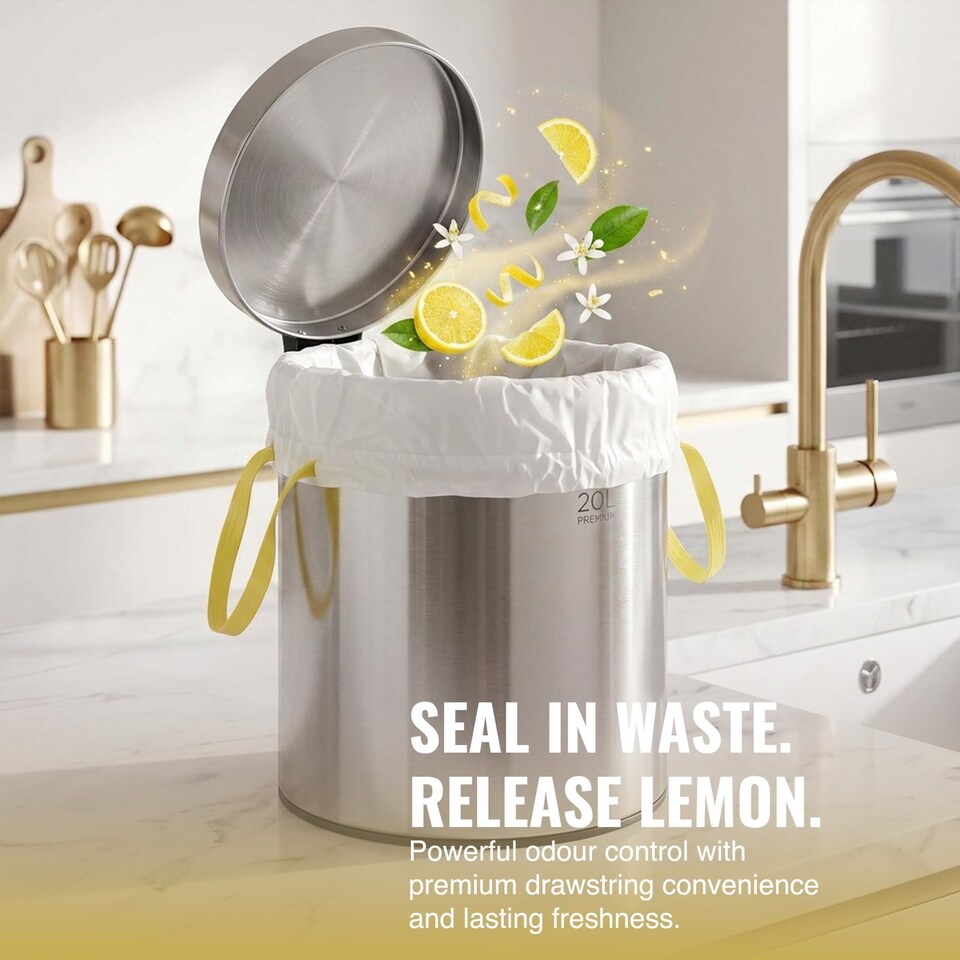 image 1 of Ecobag Extra Strong Lemon Scented Kitchen Drawstring Bin Liners Tear Resistant