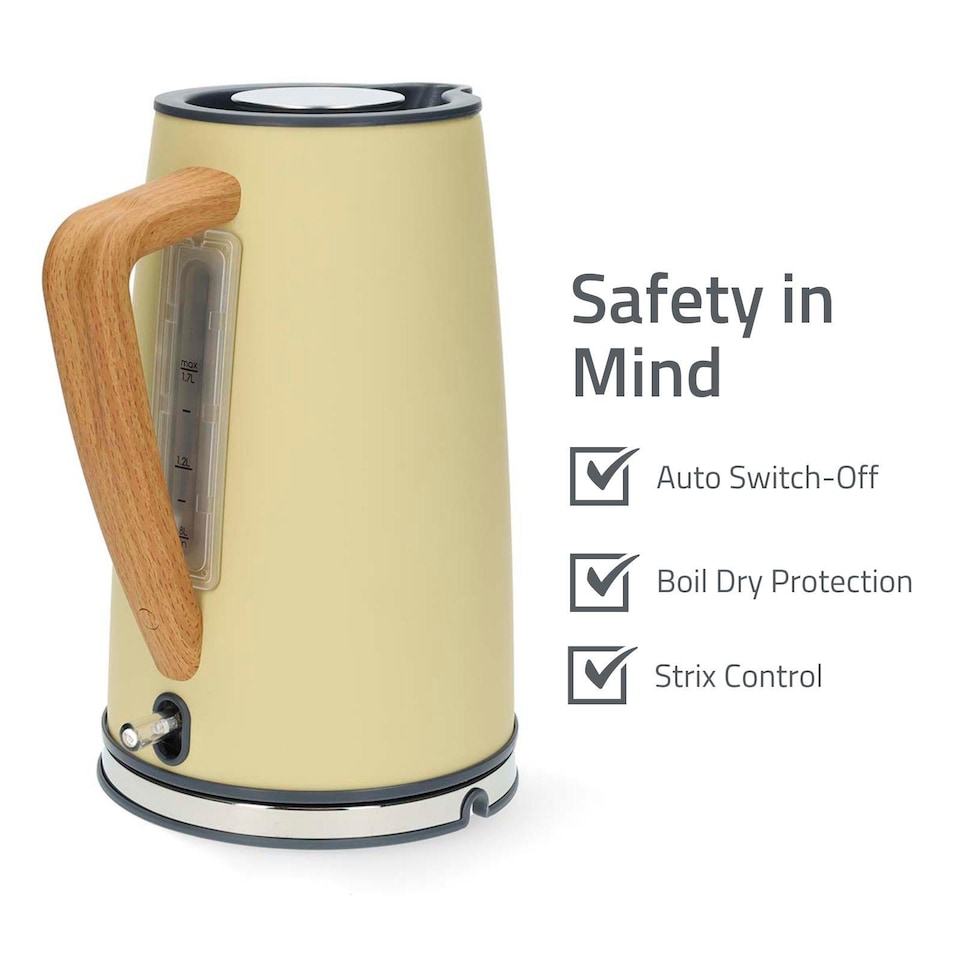 image 1 of Nedis 1.7L Soft Touch Jug Kettle with Wood Effect Handle, Overheat Protection, Removeable Filter, 2.2KW - Matte Soft Yellow