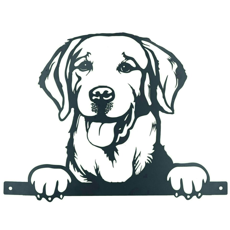 image 1 of Black Metal Peeking Retriever Silhouette with Fixing Plate Garden Ornament Gift