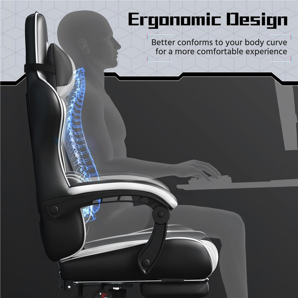 image 1 of Yaheetech Ergonomic Computer Chair with Massage Lumbar Pillow Multi | Black/White