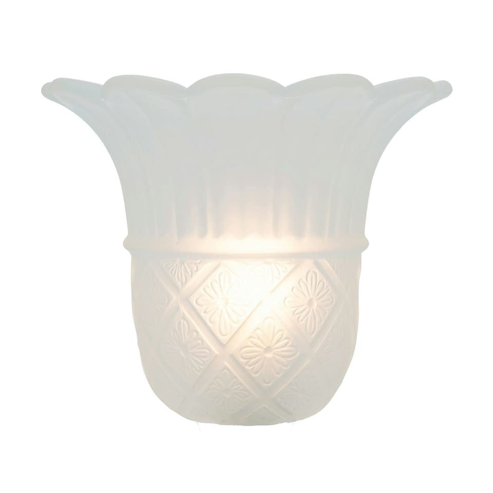 image 1 of Pair of Frosted White Floral Glass Shades with Ribbed Petal Trim for E14 and E27