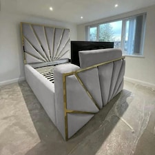 Leniva Plush Silver Double TV Bed Frame - Silver