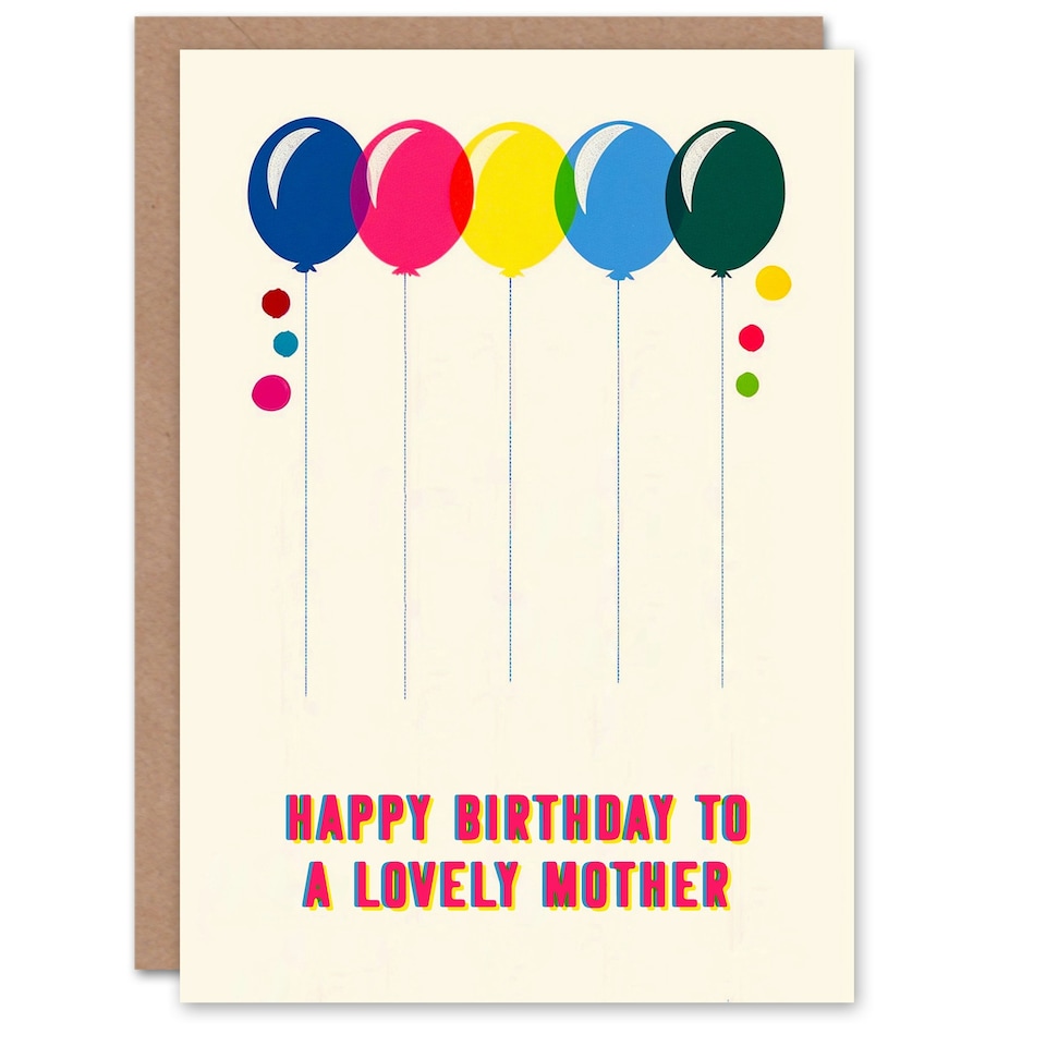 image 1 of Fun Colourful Cheerful Pink Yellow Balloons Mother Birthday Card