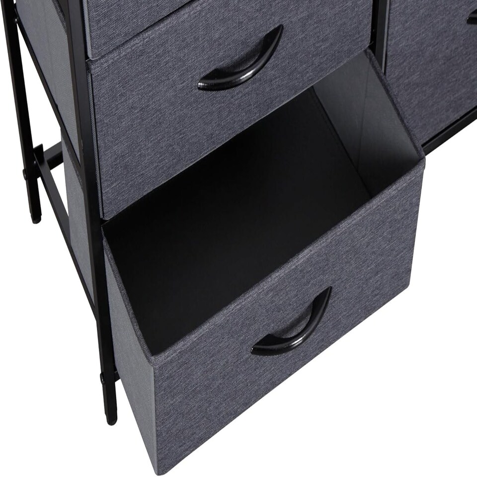 image 1 of Chest of 5 drawers bedroom Black storage unit wooden metal frame tv stand dresser