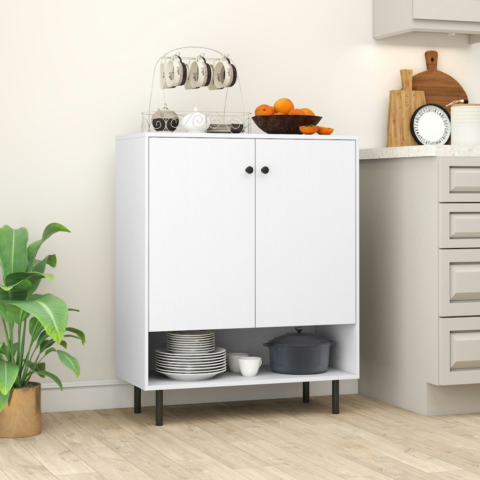 image 1 of COSTWAY Storage Cabinet 2 Door Buffet Sideboard White White