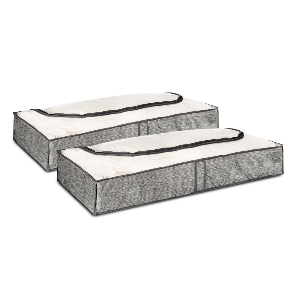 image 1 of Set of 2 Grey Linen Printed Underbed Storage Bag with Viewing Panel
