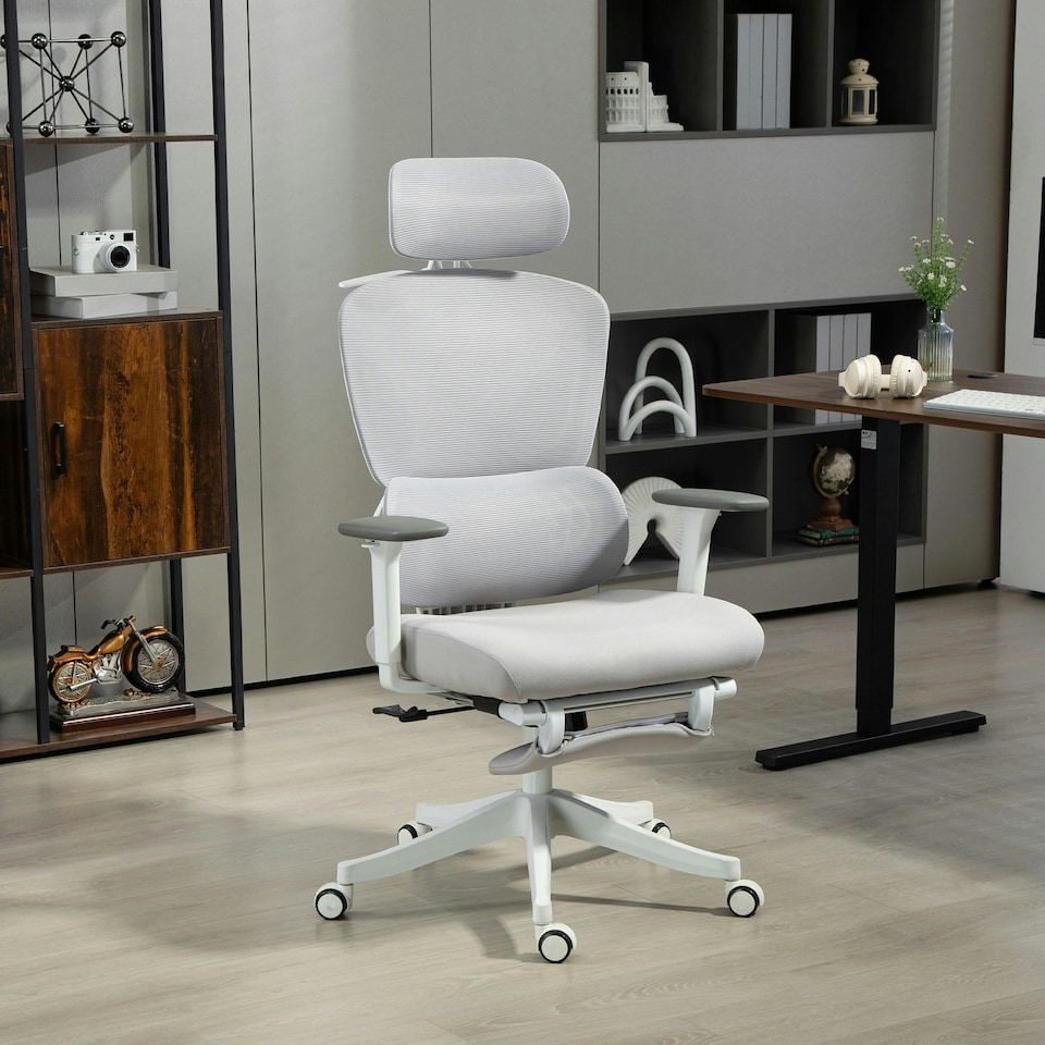 image 1 of HOMCOM Ergonomic Office Chair, Recliner Computer Chair Footrest Grey