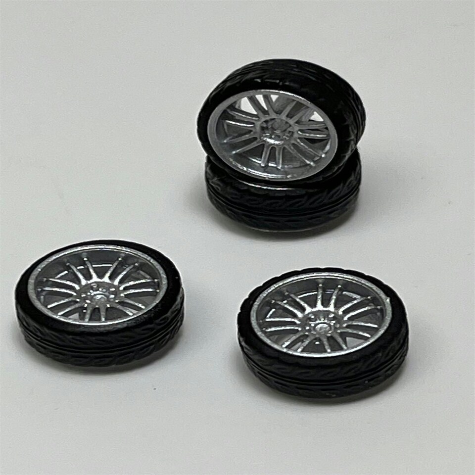 image 1 of BNDS Custom Wheel Parts Wheel and Tyre Set Silver 1:64 MOT Hobby BC26406SR
