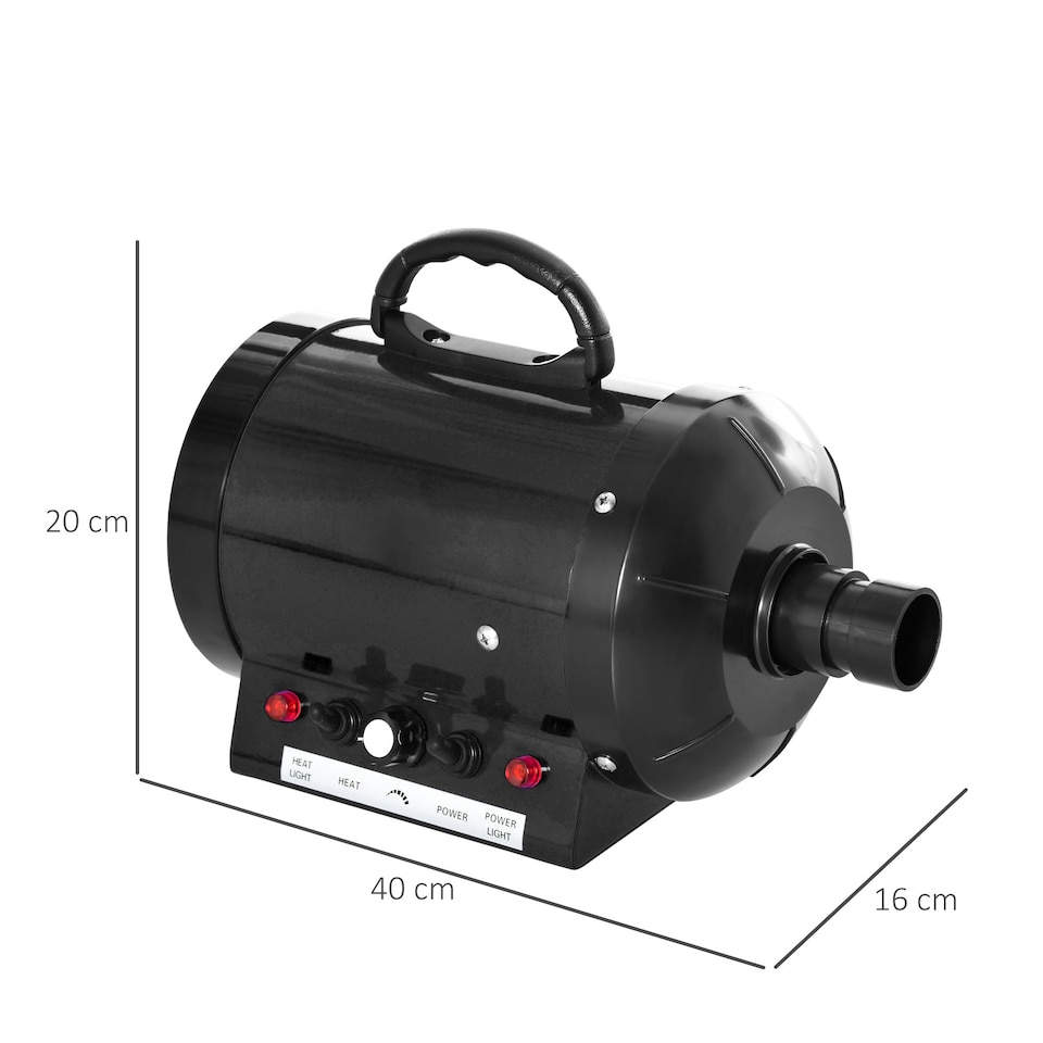 image 1 of PawHut 2800W Dog Hair Dryer Pet Grooming Blaster Blower Dryer 3 Nozzles, Black