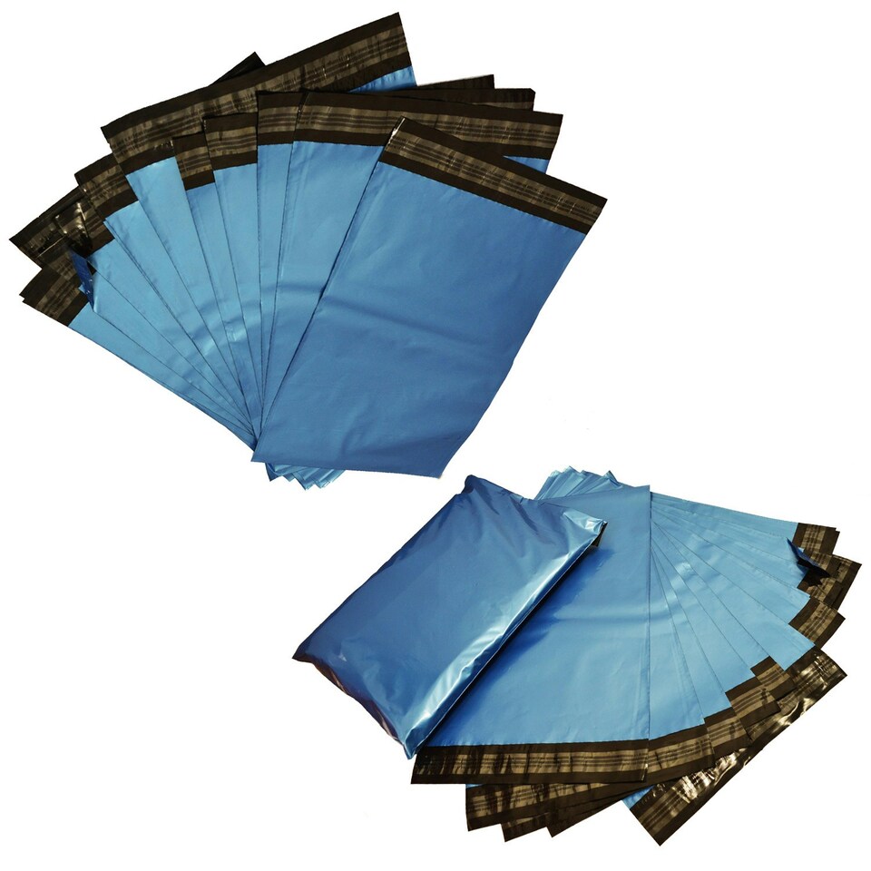 image 1 of 100 x 13x19" (330x483mm) Metallic Blue Polythene Waterproof Self Sealing Postal Mailing Bags Blue | One Size