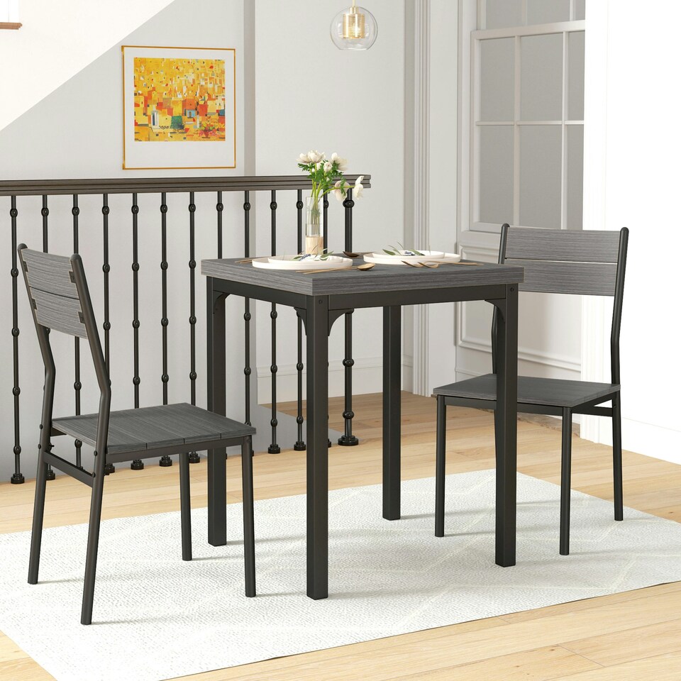 image 1 of HOMCOM 3 Pcs Compact Dining Table 2 Chairs Set Grey Wood Grain 