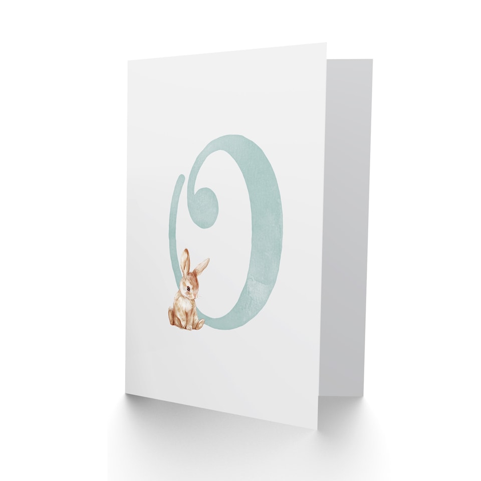 image 1 of Greeting Card Bunny Rabbit Alphabet Letter O New Baby 1st Birthday