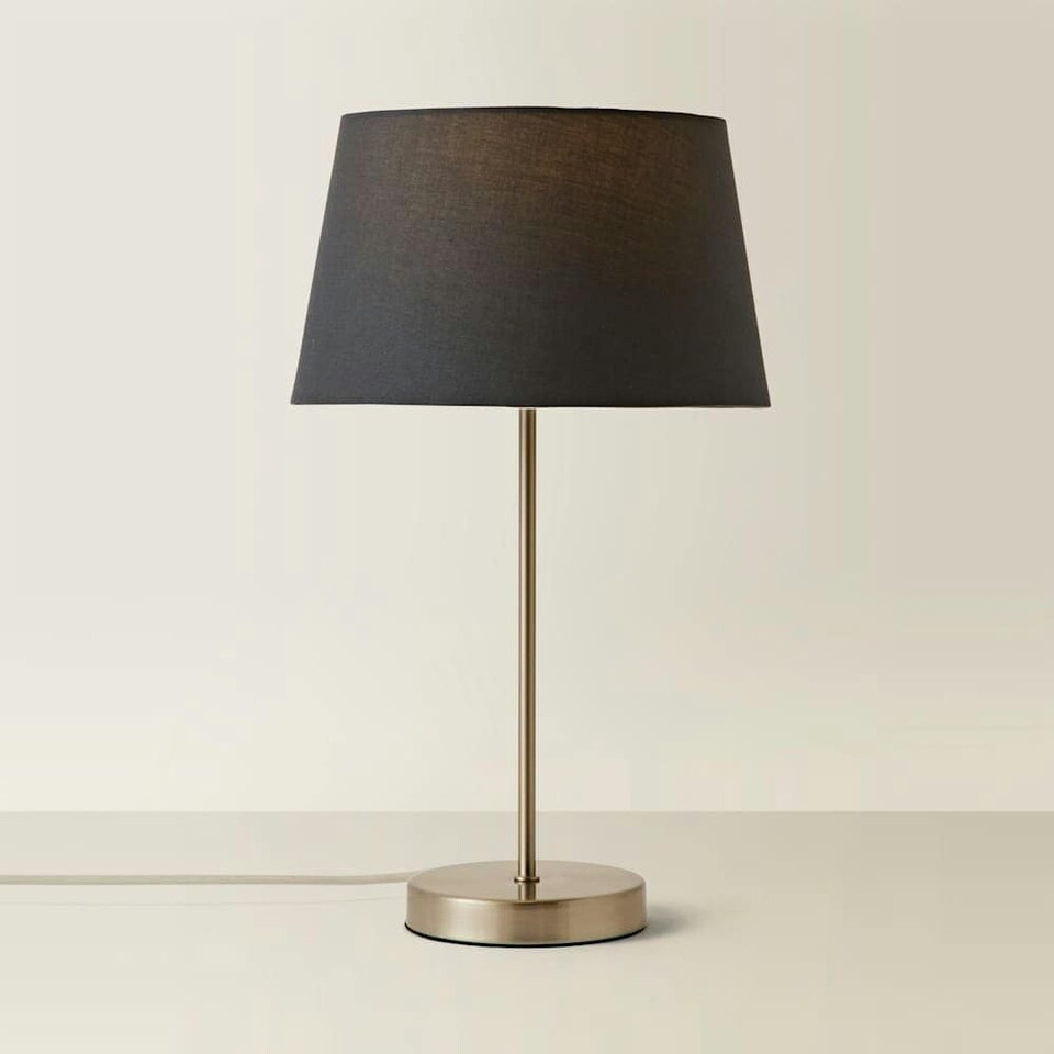 image 1 of ValueLights Modern Satin Silver Table Lamp With Grey Shade | Grey