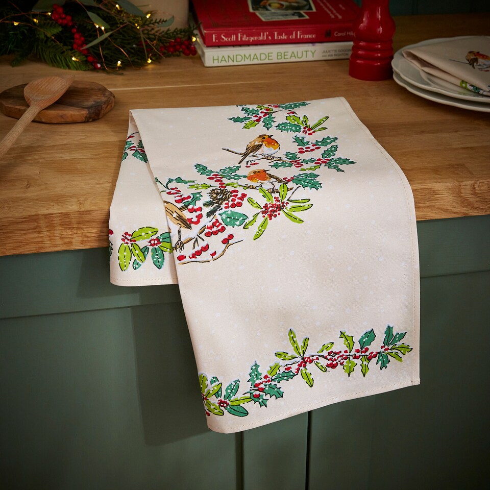 image 1 of Ulster Weavers Christmas Robins Tea Towel - Cotton Green