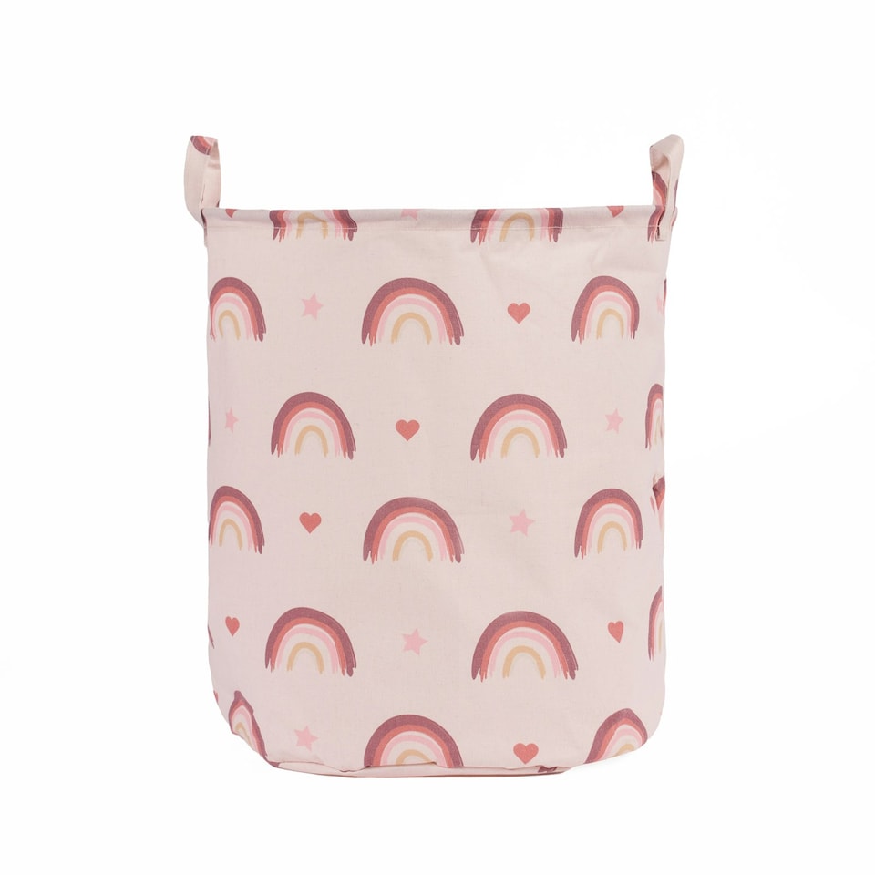 image 1 of OHS Kids Rainbow Print Round Pop Up Clothes Toy Storage Laundry Basket, 1-2kg - Blush Pink