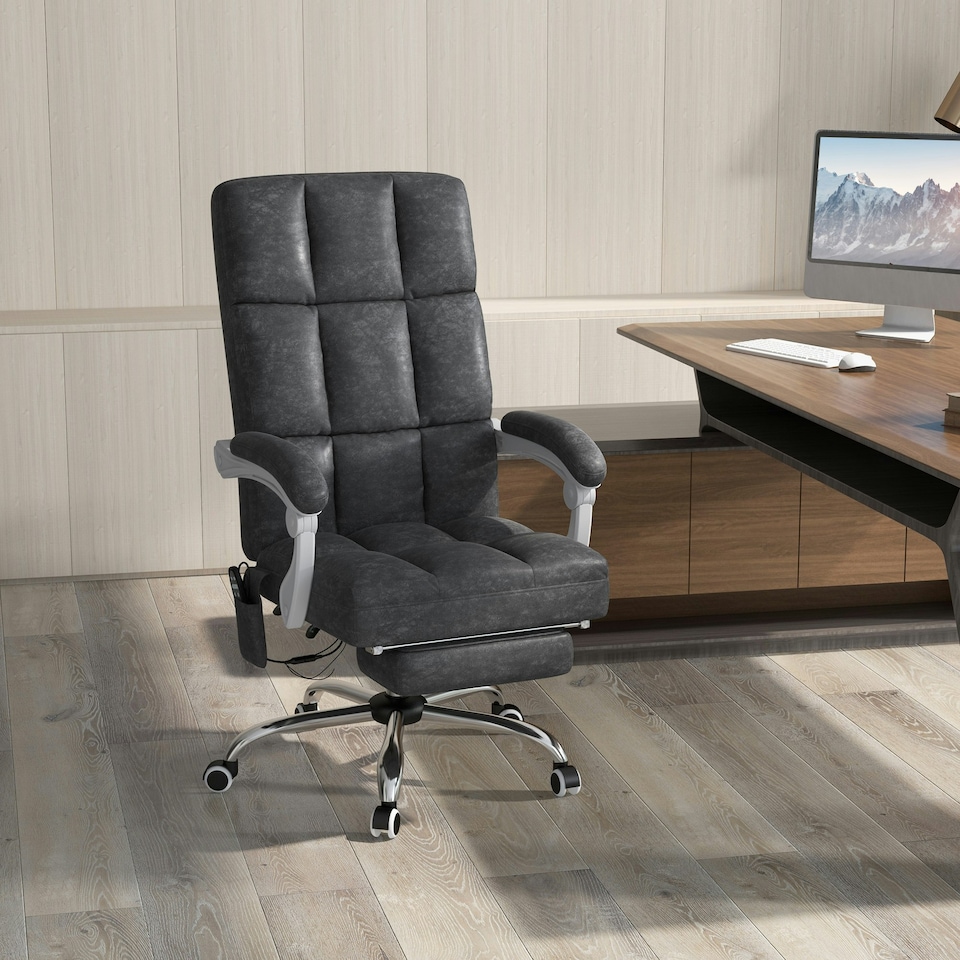 image 1 of Vinsetto Massage Office Chair w/ Heat, Ergonomic Desk Chair w/ Footrest, Grey