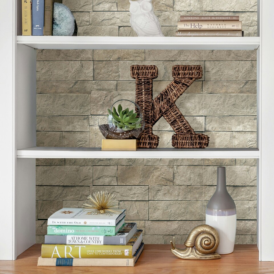 image 1 of NuWallpaper NU3383 Landmark Stone Peel & Stick Wallpaper, Grey Multi
