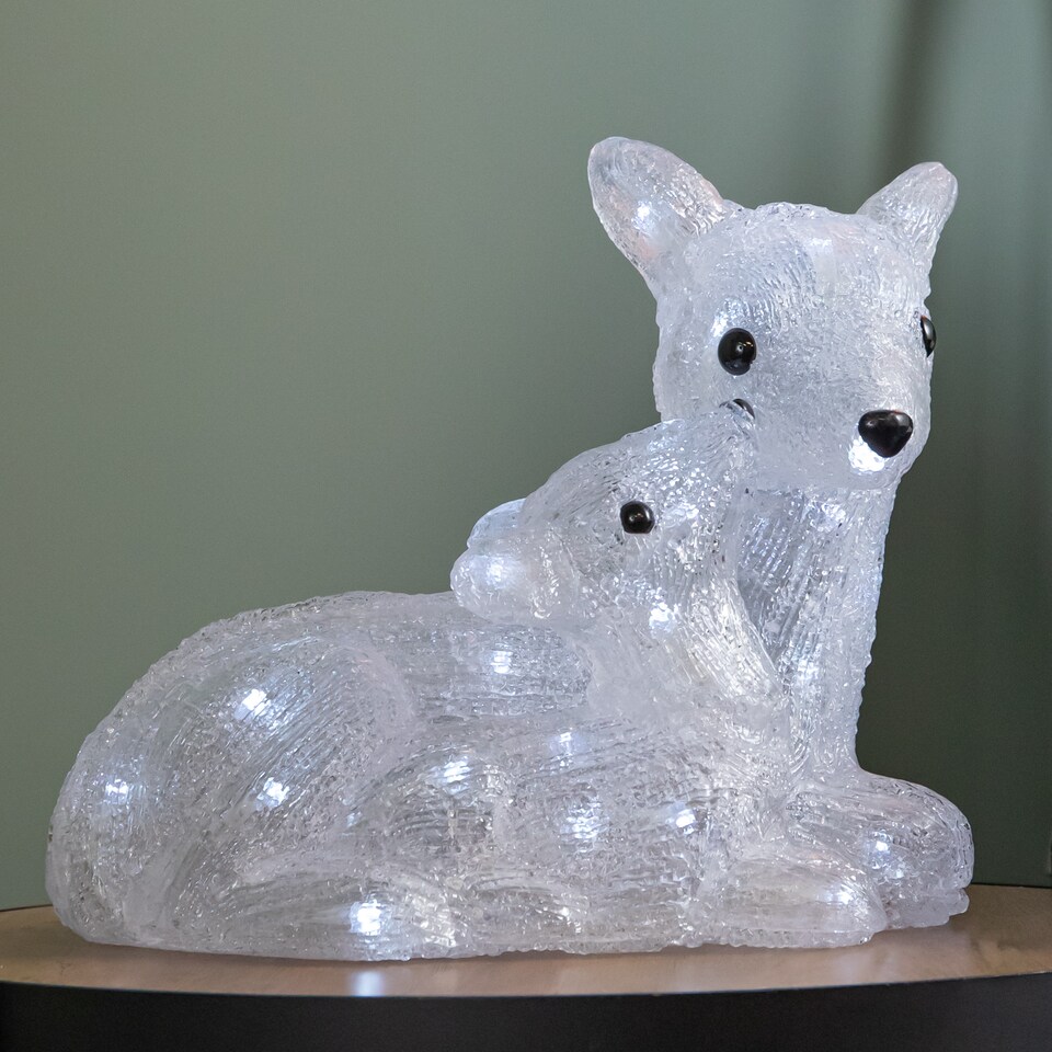 27cm Battery Powered Light up Ice Frosted Christmas Doe & Fawn with ...