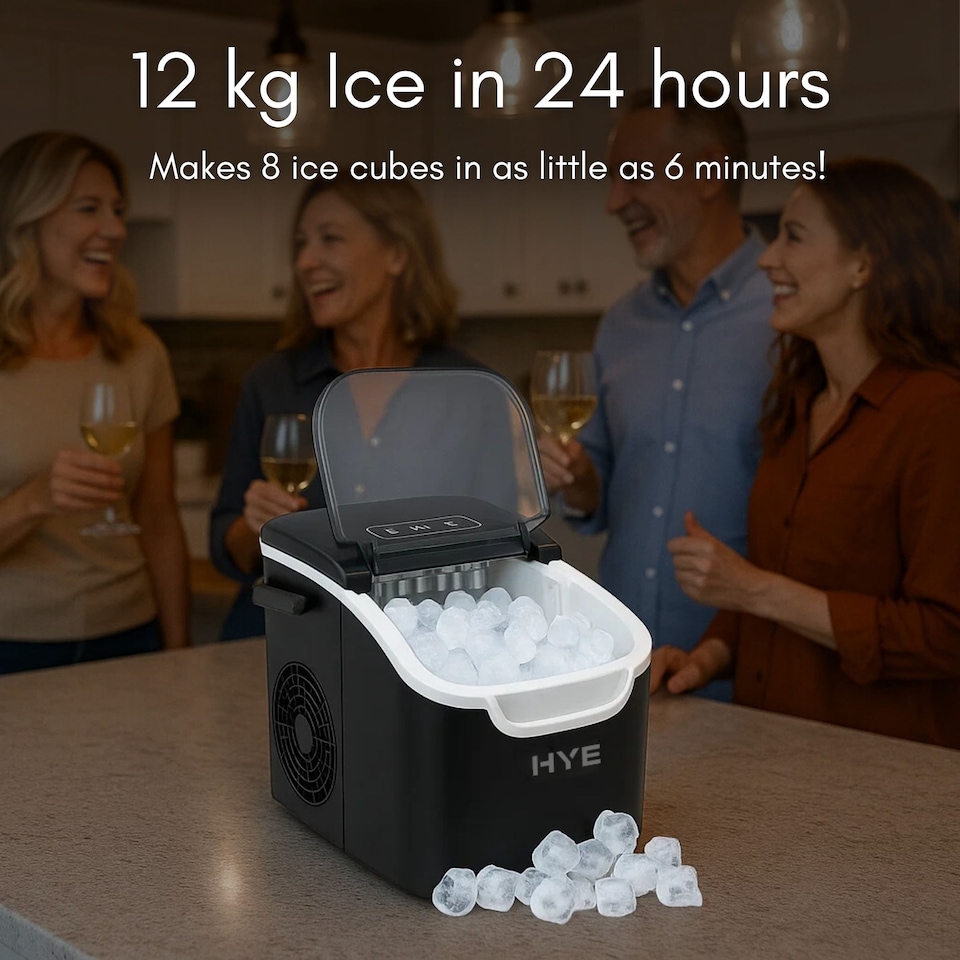image 1 of HYE Ice Maker Machine 12KG Per Day Electric Ice Cube Maker Black - IM12KB27