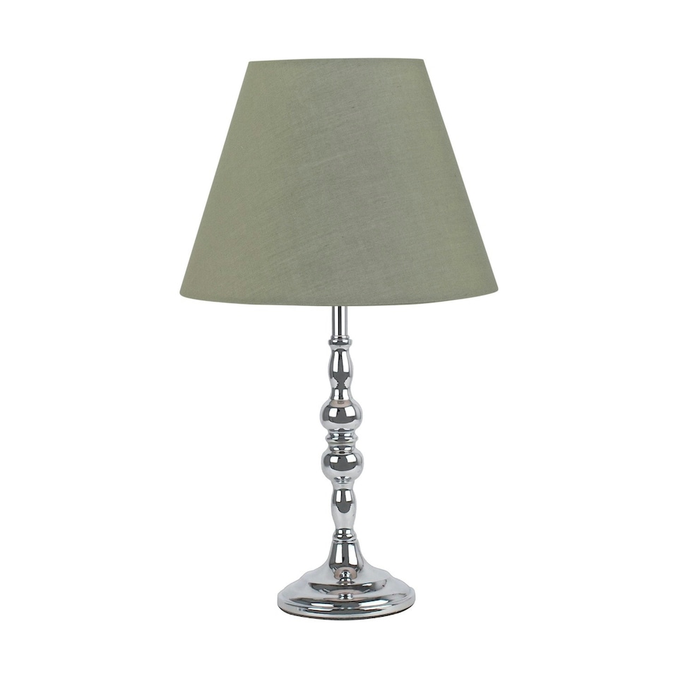 image 1 of Chrome Table Lamp with Decorative Stem and Sage Green Shade Chrome | Green