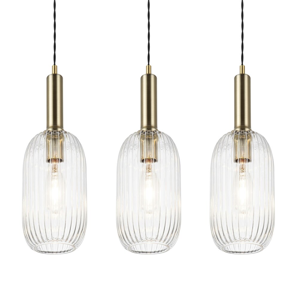 image 1 of COSYLYTE Clayton 3 Light Modern Ribbed Glass Bar Pendant Light - Brushed Brass Bronze | Brushed Brass