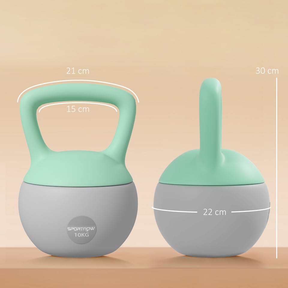 image 1 of (10KG, Grey and Green) SPORTNOW Home Gym Kettlebell with Non-Slip Handle