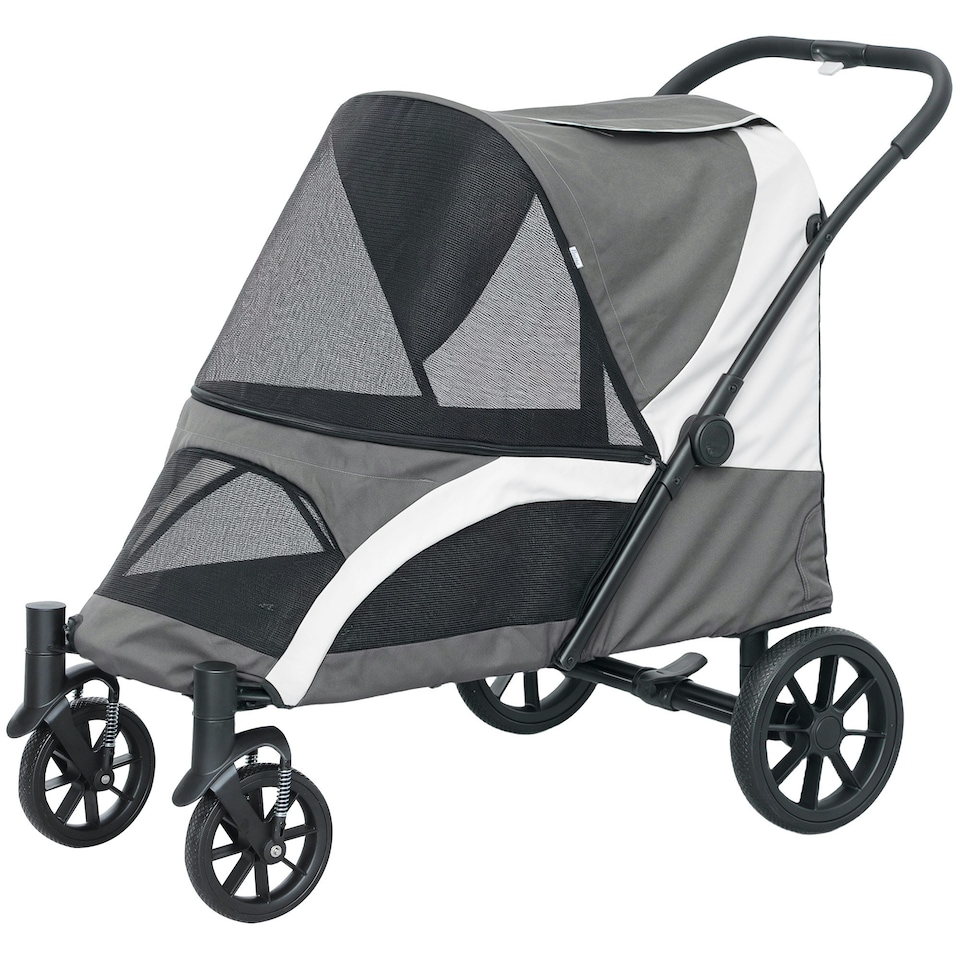 image 1 of PawHut Easy Folding Pet Stroller for Large Dogs Grey