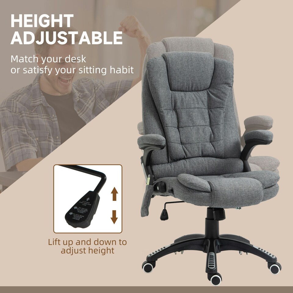 image 1 of Vinsetto Office Chair with Heating Massage Points, Relaxing Reclining, Grey
