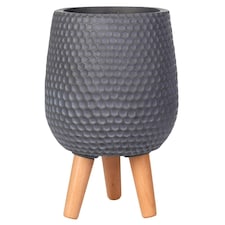 Honeycomb Style Dark Grey Planter with Legs, Round Indoor Plant Pot Stand for Indoor Plants by Idealist Lite D21 H34 cm, 6L