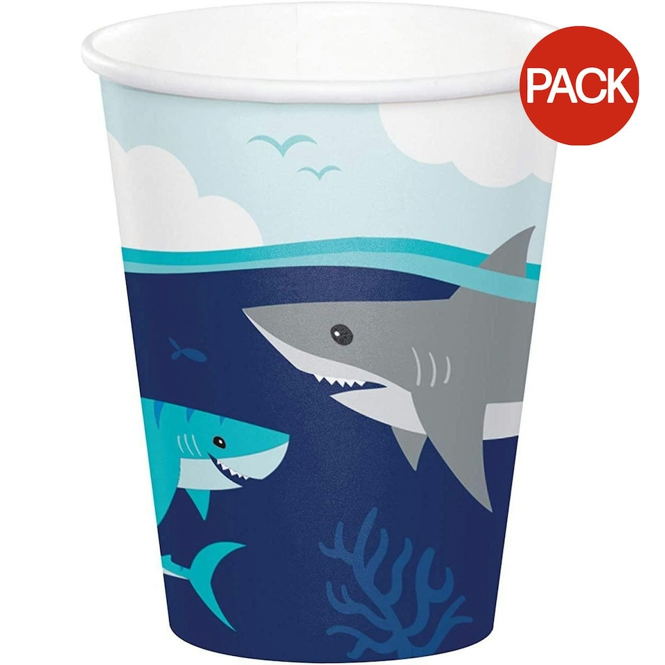Creative Party Paper Shark Party Cup (Pack of 8) - Blue/Grey/White - One Size