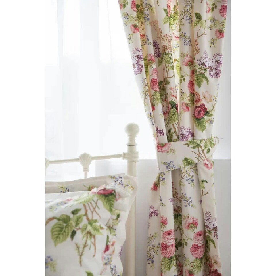 image 1 of Belledorm Delphine Lined Curtains With Tie Backs - Multicoloured - 66 x 72in