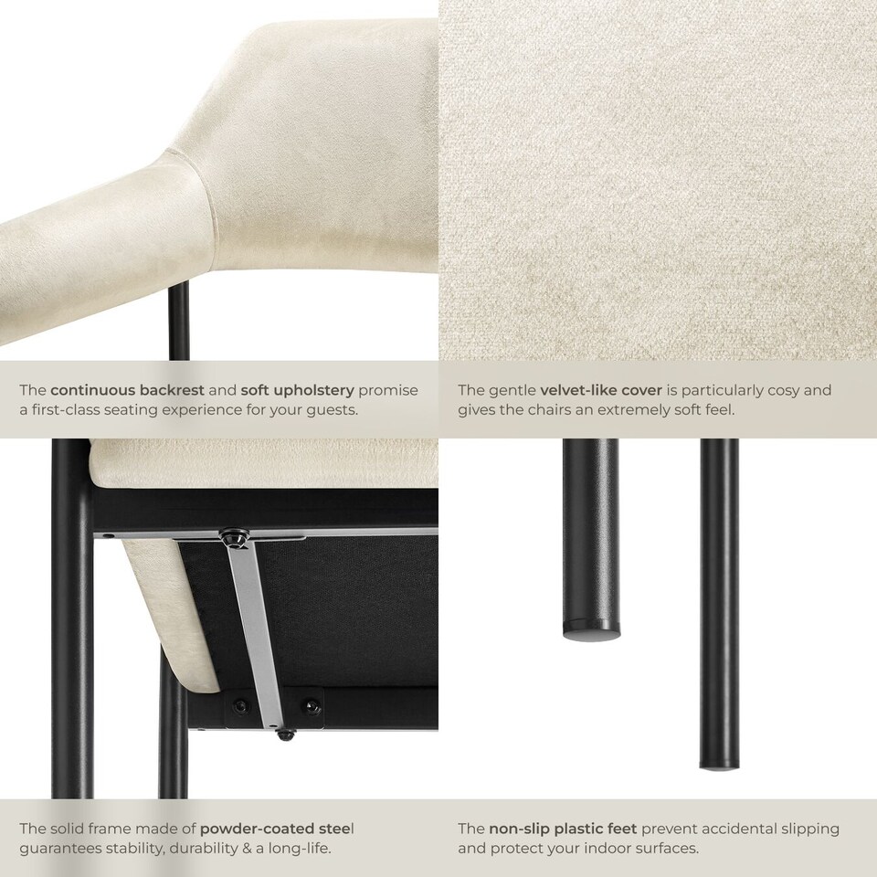 image 1 of Armchair Doe - durable fabric, black powder-coated legs, 120 kg load, 58 x 62 x 85 cm | White | velvet look off-white | 2