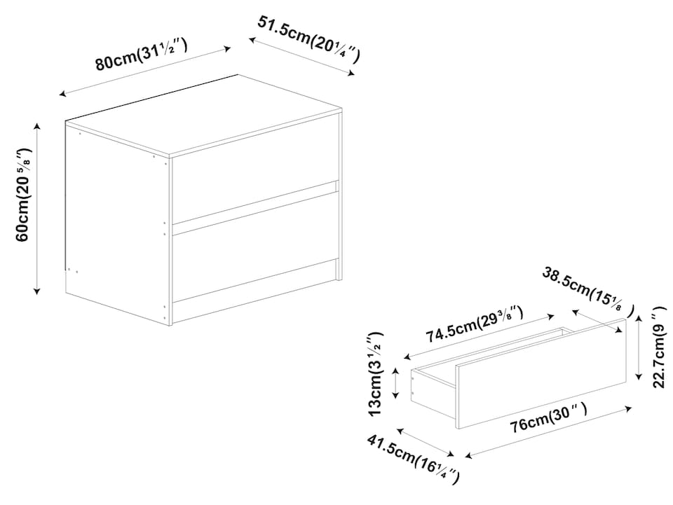 image 1 of URBNLIVING 2 Drawer Chest Storage Unit With Adjustable Feet | Multi | White | 1