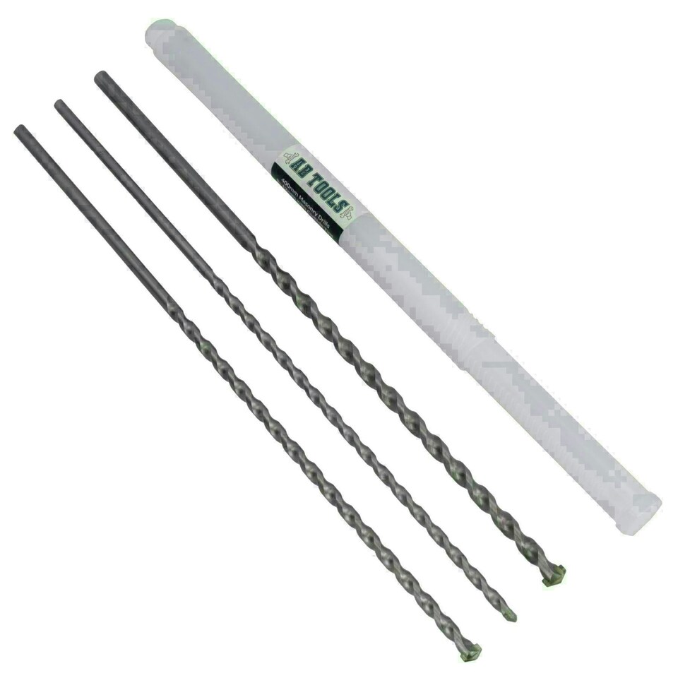 image 1 of 3pc Long Masonry Drills For Bricks Blocks Concrete Carbide Tips 400mm 8 -12mm
